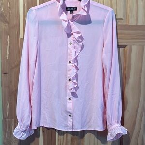 J. Crew Pink Ruffle Button-Up Women's Top
